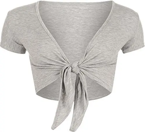 Produktbild: WearAll - Damen Kurzarm Binden Crop Top - Grau - 36-38