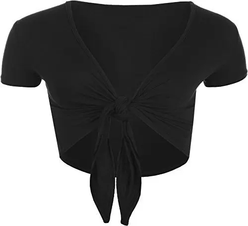 Produktbild: WearAll - Damen Kurzarm Binden Crop Top - Schwarz - 36-38