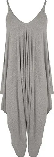 Produktbild: WearAll - Damen Lagenlook Strappy Ausgebeult Harem Jumpsuit Kleid Top Playsuit - Grau - 40-42