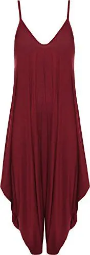 Produktbild: WearAll - Damen Lagenlook Strappy Ausgebeult Harem Jumpsuit Kleid Top Playsuit - Wein - 40-42