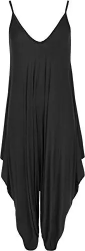 Produktbild: WearAll - Damen Lagenlook Strappy Ausgebeult Harem Jumpsuit Kleid Top Playsuit - Schwarz - 52-54
