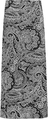 Produktbild: WearAll - Damen Paisley Druck 70S Boho Strecke Lang Maxi Rock 14-28 - Schwarz - 54-56