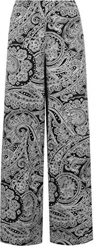 Produktbild: WearAll - Damen Paisley Druck Lang Breite Bein Abgefackelt Palazzo Hose - Schwarz - 52-54