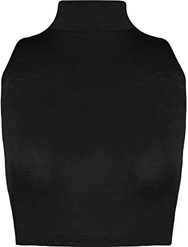 Produktbild: WearAll - Damen Rollkragen Cropped Kurz Schmucklos Ärmellos Unterhemd Top - Schwarz - 36-38