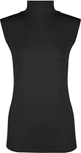 Produktbild: WearAll - Damen Rollkragen Elastisch Ärmellos Unterhemd Bodycon Top - Schwarz - 40-42