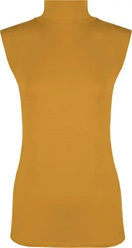 Produktbild: WearAll - Damen Rollkragen Elastisch Ärmellos Unterhemd Bodycon Top - Senf - 40-42
