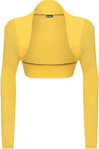 Produktbild: WearAll - Damen Übergröße Einfarbig Langarm Bolero Jäckchen Top - Gelb - 44-46