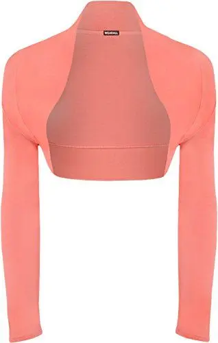 Produktbild: WearAll - Damen Übergröße Einfarbig Langarm Bolero Jäckchen Top - Koralle - 44-46