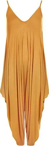 Produktbild: WearAll - Lagenlook Strappy Ausgebeult Harem Jumpsuit Kleid Top Playsuit Cami - Senf - Eine Größe