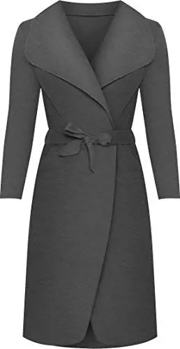 Produktbild: WearAll - Lange Gürtel Taschen öffnen Coat Damen Promi Wasserfall Jacke Cape - Dunkelgrau - 44-50