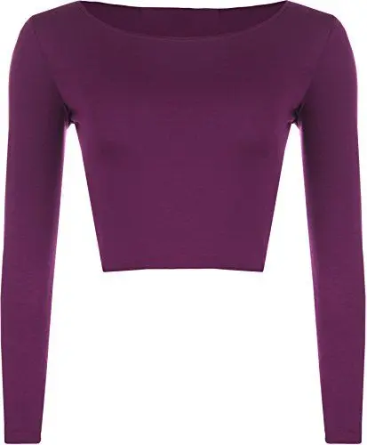 Produktbild: WearAll - Neu Damen Cropped Langarm T Shirt Kurz Schmucklos Rundhalsausschnitt Top - Violett - 40/42