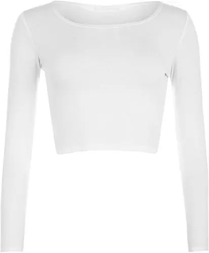 Produktbild: WearAll - Neu Damen Cropped Langarm T Shirt Kurz Schmucklos Rundhalsausschnitt Top - Weiß - 36/38