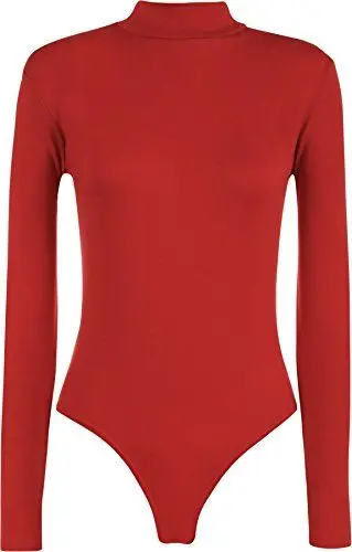 Produktbild: WearAll - Neu Damen Rollkragen Bodysuit Langarm Elastisch Gymnastikanzug Top - Rot - 36-38
