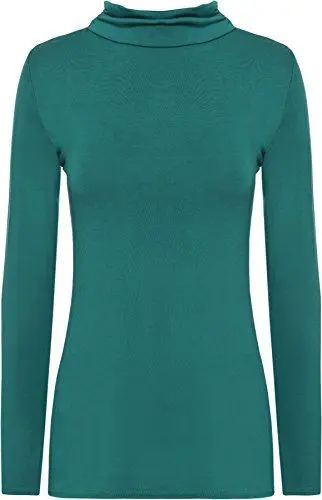 Produktbild: WearAll - Neu Damen Rollkragen Langarm Elastisch Schmucklos Top Pullover - Teal - 40/42