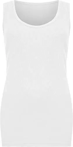 Produktbild: WearAll - Übergröße Damen Einfarbig Gerippt Ärmellos Vest Top - Weiß - 48