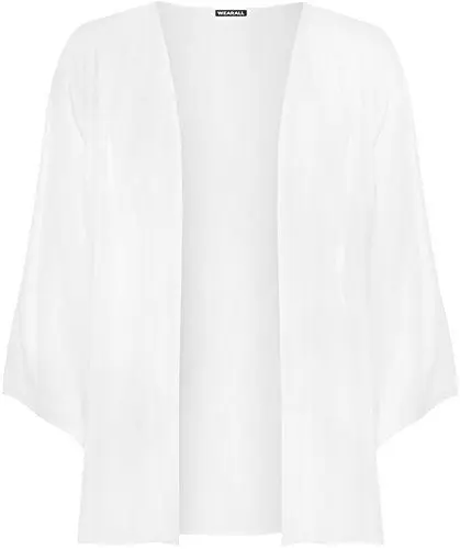 Produktbild: WearAll - Übergröße Damen Plain Offene Kimono Cardigan Top - Weiß - 48-50