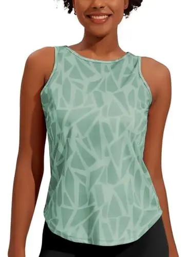 Produktbild: Weardear Damen Tank Top Locker Sportshirt Training Yoga Fitness Shirt Ärmellose Geo-Druck Sportbekleidung Hellgrün L