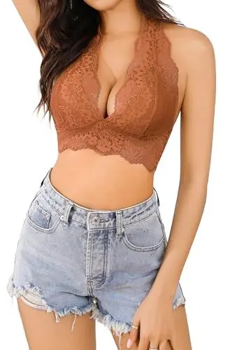 Produktbild: Weardear Sexy Tank Top Damen Spitze Halfter Bustier Sommer BH Ohne Bügel Spaghetti Unterhemd Bauchfrei Oberteile Camilose Braun XS