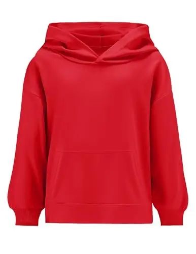 Produktbild: Weardear Mädchen Hoodie Kurz Kinder Kapuzenpullover Langarm Herbst Pullover Freizeit Mode Einfarbige Sweatshirt für Mädchen 9-10 Jahre Rot