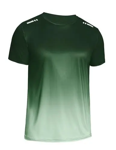 Produktbild: Weardear Herren Sport Tshirt Funktionsshirt Laufshirt Kurzarm Atmungsaktiv Kurzarmshirt Gradient Oberteile Gym Sommer Shirt Männer Dunkelgrün XXL
