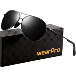Produktbild: wearPro Sonnenbrille-Herren-Damen-Polarisiert Premium Metallrahmen Sonnenbrillen Unisex mit UV400 Schutz Vintage Schwarz Fahrerbrille (1-Schwarzer Rahmen/Schwarze Linsen)