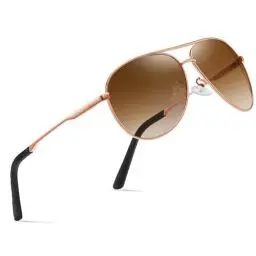 Produktbild: wearPro Sonnenbrille-Herren-Damen-Polarisiert Premium Metallrahmen Sonnenbrillen Unisex mit UV400 Schutz Vintage Schwarz Fahrerbrille (3-Rose Gold Rahmen/Farbverlauf braun)