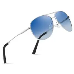 Produktbild: wearPro Sonnenbrille-Herren-Damen-Polarisiert Premium Metallrahmen Sonnenbrillen Unisex mit UV400 Schutz Vintage Schwarz Fahrerbrille (3-Silberner Rahmen/Farbverlauf blau)