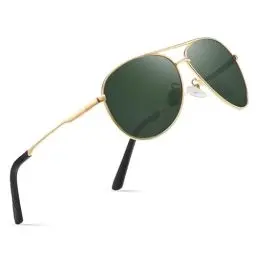 Produktbild: wearPro Sonnenbrille-Herren-Damen-Polarisiert Premium Metallrahmen Sonnenbrillen Unisex mit UV400 Schutz Vintage Schwarz Fahrerbrille (4-Gold Rahmen/Grüne Linsen)