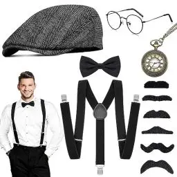 Produktbild: WEARXI 20er Jahre Herren Accessoires, Karneval Kostüme Herren, Peaky Blinders Kostüm, , Mafia Halloween Kostüm Hosenträger Kostüm Set, Ideal Kostüme für Partys
