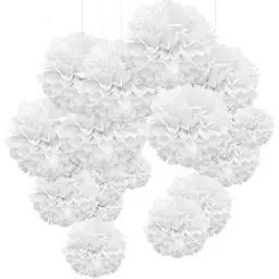 Produktbild: WEARXI Hochzeit Hochzeitsdeko Vintage Lampions, 24er Pompons Deko Weiß, Seidenpapier Pompoms, Party Deko, Taufe Konfirmation Deko, Kommunion Dekoration für Geburtstag, Valentinstag deko, Vintage deko