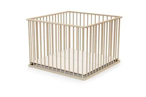 Produktbild: WEBABY - Laufstall Baby Holz 100x100 Buche Natur |Laufgitter XXL mit Boden 3 Stufen Höhenverstellbar| Weniger als 24 Monate alt