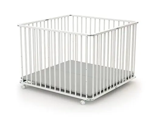 Produktbild: WEBABY - Laufstall Baby Faltbar Holz mit rollen und matte 100x100 Weiß | Laufgitter baby Klappbar XXL| 3 Stufen Höhenverstellbar | Für Kinder bis 24 Monate