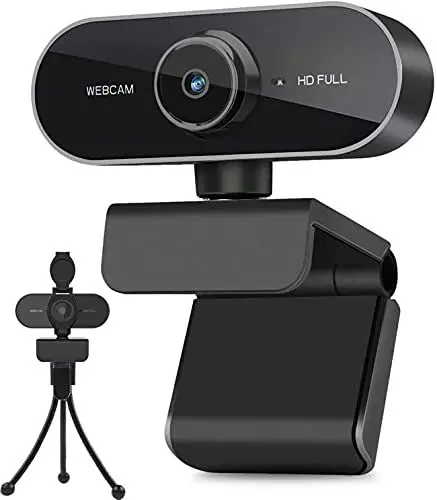 Produktbild: Webcam mit Mikrofon und Stativ, 1080P Webcam für PC Laptop Desktop, USB Computer Kamera für Videoanruf und Aufnahme, Studieren, Web Konferenzen, HD Webcam Kompatibel mit Windows, Mac und Android