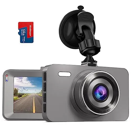 Produktbild: WeBeqer Dashcam Auto Vorne mit 64G SD Karte,3'' IPS Bildschirm Auto Kamera,176° Weitwinkel Dash Cam,1080P FHD Autokamera mit IR Nachtsicht,Loop-Aufnahm,Parküberwachung,G-Sensor, Bewegungserkennung,WDR