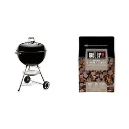 Produktbild: Weber 1341504 Holzkohlegrill Classic Kettle, 57 cm Durchmesser, schwarz & 17612 Anzündwürfel braun, ohne Zusatzstoffe, 48 Stück