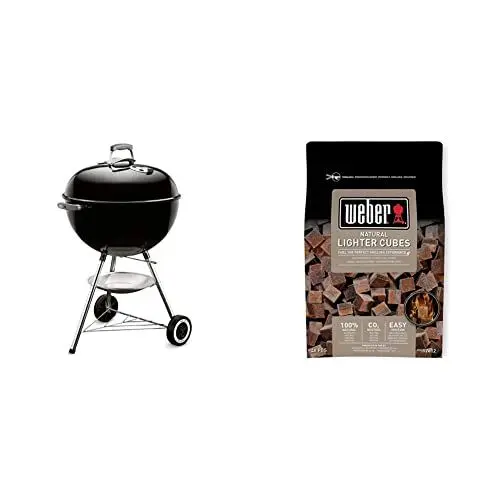 Produktbild: Weber 1341504 Holzkohlegrill Classic Kettle, 57 cm Durchmesser, schwarz & 17612 Anzündwürfel braun, ohne Zusatzstoffe, 48 Stück
