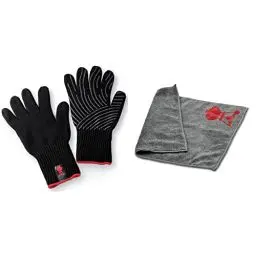Produktbild: Weber 6670 Premium Handschuhe, Größe L/XL, Grillhandschuhe, bis 260°C & 17689 Mikrofasertuch, Reinigung, polieren, grau, 25.0 x 6.0 x 9.0 cm