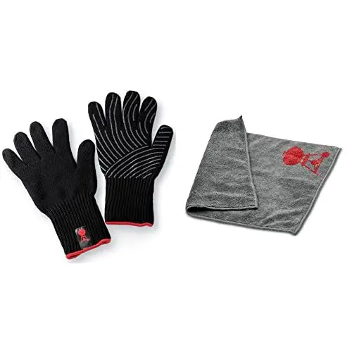 Produktbild: Weber 6670 Premium Handschuhe, Größe L/XL, Grillhandschuhe, bis 260°C & 17689 Mikrofasertuch, Reinigung, polieren, grau, 25.0 x 6.0 x 9.0 cm