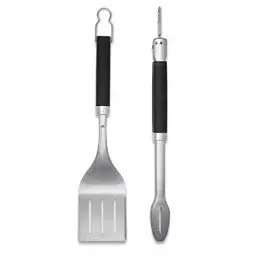 Produktbild: Weber Premium Grillbesteck - Groß, 2-teilig aus Edelstahl, bestehend aus Grillzange und Wender (je 46cm), mit praktischen Henkeln, spülmaschinenfest - Silber (6763)