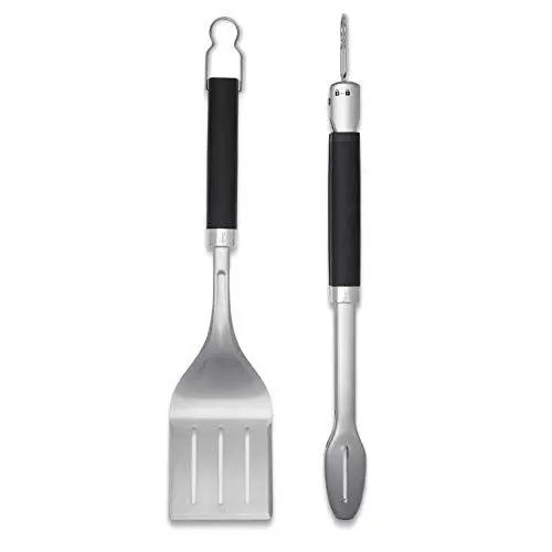 Produktbild: Weber Premium Grillbesteck - Groß, 2-teilig aus Edelstahl, bestehend aus Grillzange und Wender (je 46cm), mit praktischen Henkeln, spülmaschinenfest - Silber (6763)