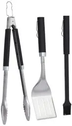 Produktbild: Weber Premium Grillbesteck, 3-teilig, aus Edelstahl, bestehend aus Grillzange, Wender und Pinsel, mit praktischen Henkeln, spülmaschinenfest - Silber (6764)
