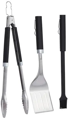 Produktbild: Weber Premium Grillbesteck, 3-teilig, aus Edelstahl, bestehend aus Grillzange, Wender und Pinsel, mit praktischen Henkeln, spülmaschinenfest - Silber (6764)