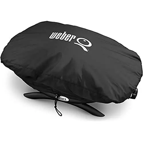 Produktbild: Weber Premium Grillabdeckhaube für alle Q100 / 1000/120 / 1200/140 / 1400 Modelle, atmungsaktiv UV- & wasserbeständig, Schutz for Wind & Wetter, mit Klettverschluss zum Befestigen - Schwarz (7117)