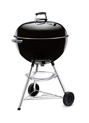 Produktbild: Weber Bar-B-Kettle Holzkohlegrill, Ø 57cm Grillfläche, BBQ Grill mit porzellanemaillierten Deckel & Kessel, Dreibein-Ständer & Räder, verchromter Grillrost, 1331004, schwarz
