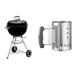 Produktbild: Weber Classic Kettle Holzkohlegrill, 47 cm, Schwarz (1241304) & 7447 Compact Rapidfire Chimney Starter, 20 cm x 14,75 cm x 26,5 cm