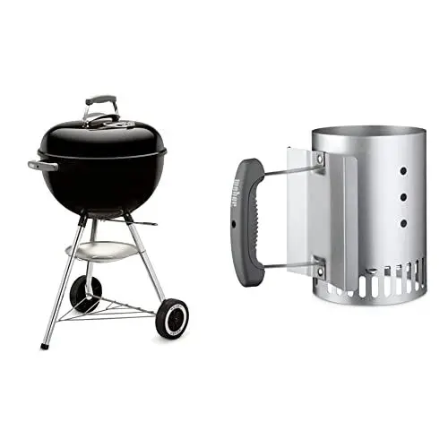 Produktbild: Weber Classic Kettle Holzkohlegrill, 47 cm, Schwarz (1241304) & 7447 Compact Rapidfire Chimney Starter, 20 cm x 14,75 cm x 26,5 cm