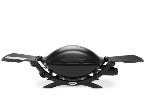 Produktbild: Weber Q2000 Gasgrill, 54 x 39cm Grillfäche, portabler BBQ Grill, 1 Brenner, mit ausklappbaren Seitentischen, 2-geteilter porzellanemaillierter Guss-Grillrost - Schwarz (53010079)