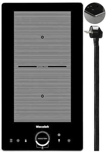 Produktbild: Weceleh Induktionskochfeld 2 Platten Einbau, Autarkes Induktionskochfeld Kochfeld Induktion Herdplatte Induction Stove Iduktionsherdfeld 2 Zonen mit Stecker Edelstahlrahmen Flexzone, 3500W, Schwarz