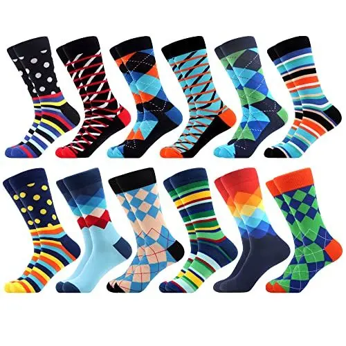 Produktbild: WeciBor Bunt Lustige Herren Socken, 12 Paar Mehrfarbig Geometrisch, Größe 47-50