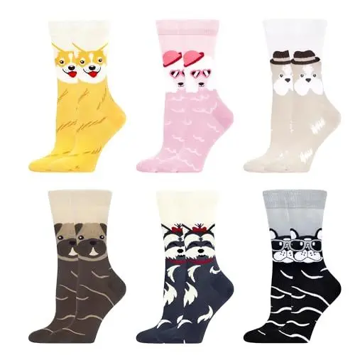 Produktbild: WeciBor Damen Lustige Bunte Socken, 6 Paar Mehrfarbig Hunde, Größe 39-42